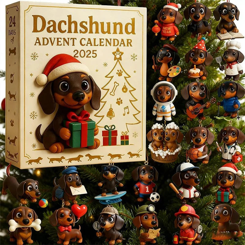 2025 Dachshund Advent Calendar 24 Days Christmas Countdown Cute Acrylic Holiday Tree Decoration for Dog Lovers Oasis Select