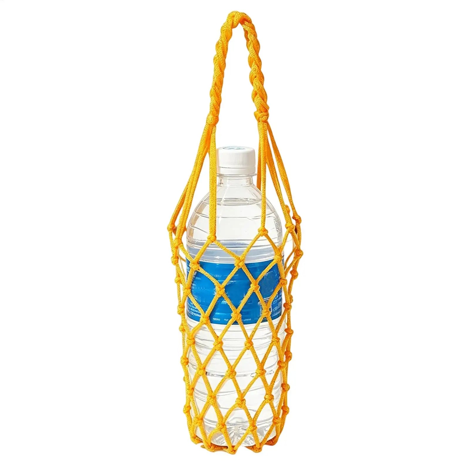 Water Bottle Bag Hand Woven Mesh Bag Reusable Hollow Out Water Cup Bag Handheld Kettle Bag for Camping Hiking Picnic Travel Oasis Select