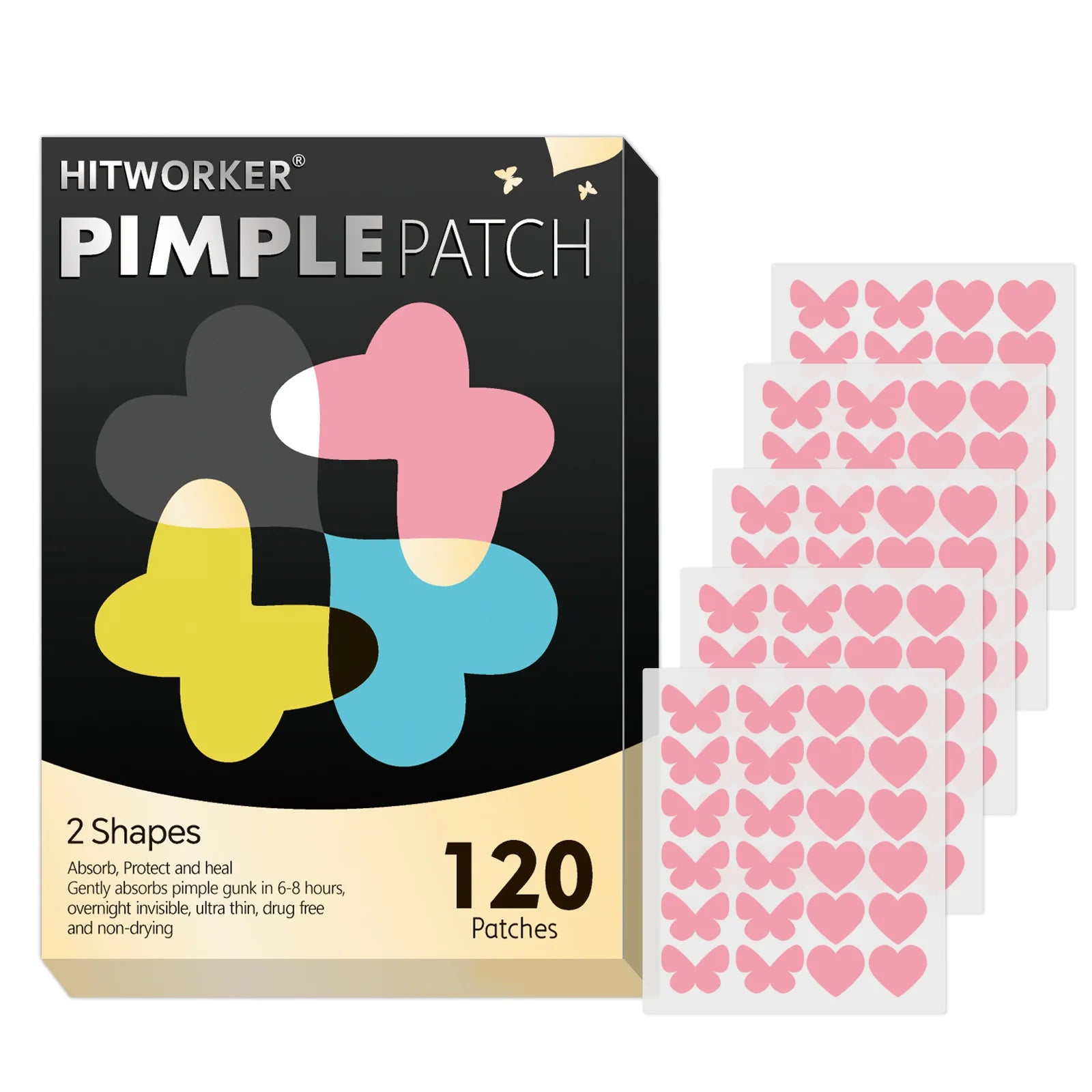 Five kinds of color butterfly/love acne patches, 120 pieces/box, deep cleaning acne patches, for men and women Oasis Select 120pcs-fense