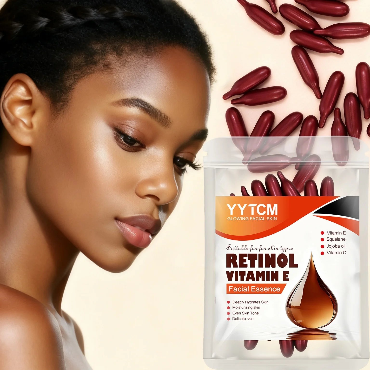 Retinol Vitamin E Deep Moisturizing Capsule Essence, Hydrates, Firms, and Smooths Skin, Contains Plant-Based Squalane, Vitamin C, Deep Moisturizing and Brightening Skin Essence (0.4Gx30 Capsules)/Pack-1 Pack Oasis Select