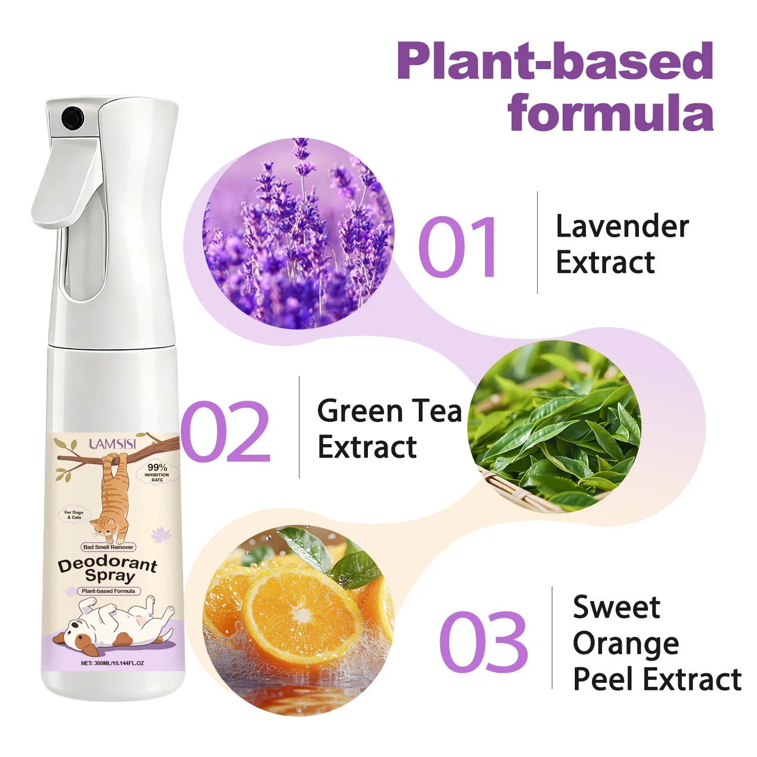 Plant-Based Pet Deodorant Spray Dogs & Cats 300ml | 24H Fresh Pet Deodorant Spray Oasis Select
