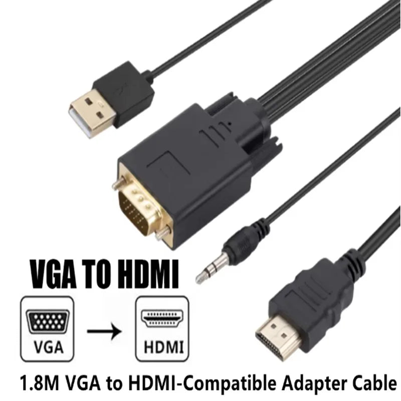  VGA To HDMI cable VGA To HDMI-Compatible Adapter HD 1080P cable with Audio USB Power Supply Adapter for PC Laptop Projector Oasis Select 1.8m