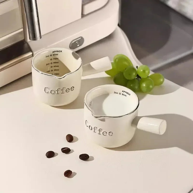3oz/90ml Ceramic Measuring Cups with Duel Scale and Handle High Value Espresso Extraction Cup Transfer Cup Milk Jug Coffee Tool Oasis Select