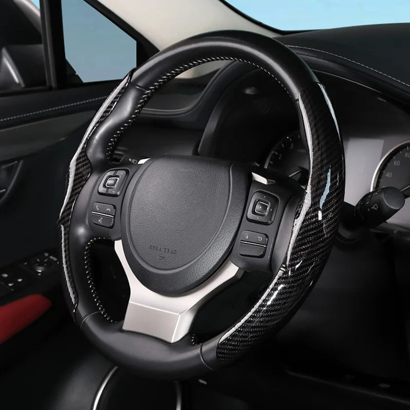 36cm Carbon Fiber Car Steering Wheel Cover Non-slip Sports Ultra-thin Card Cover Summer Auto Handle Protective Cover Type D Oasis Select Black