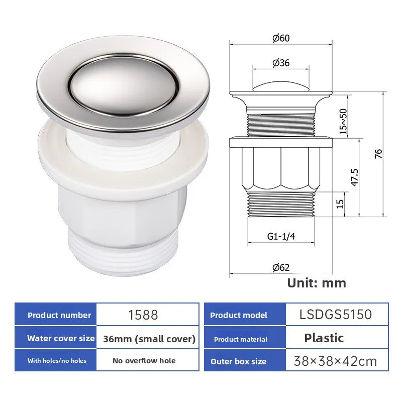 Pop Up Drain Stopper with Overflow, Lavatory Basin Drain without Overflow Black, Chrome or Oil Rubbed Bronze or Antique Oasis Select