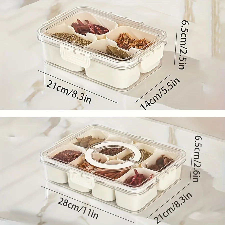 Portable Snack Organizer with Lid - 4/8 Compartment Organizer, Travel Friendly Grill Plate, Fruit and Vegetable Fridge Cooler Oasis Select