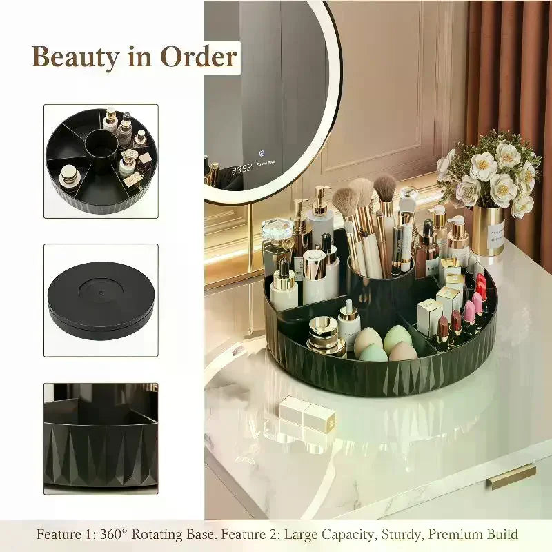 Large Capacity Rotating Makeup Organizer Multi-compartment Cosmetic Storage Box for Bathroom Home Vanity Oasis Select