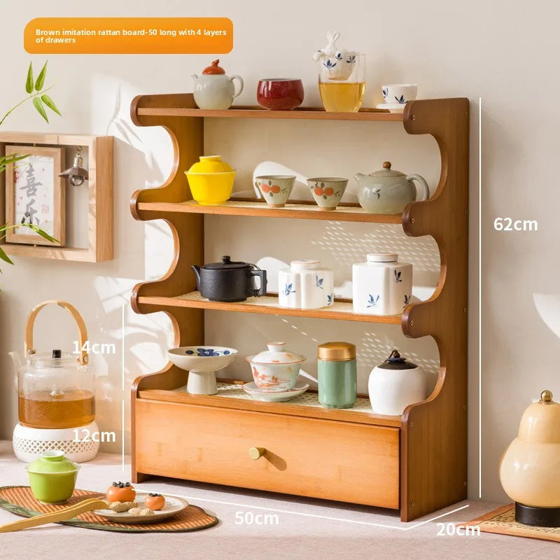 Desktop water cup shelf, shelf, modern simple new Chinese Bogu rack, with tea extraction set, teapot storage and placement rack Oasis Select Brown 4-50 ST