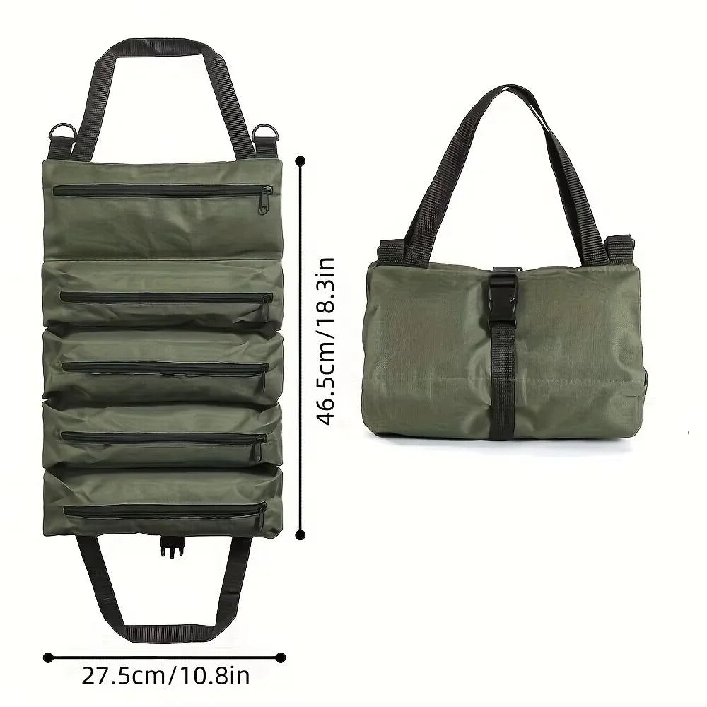Tool Roll,Multi-Purpose Roll Up Tool Bag,Wrench Roll,Canvas Tool Organizer Bucket,Car First Aid Kit Wrap Roll Storage Case Oasis Select