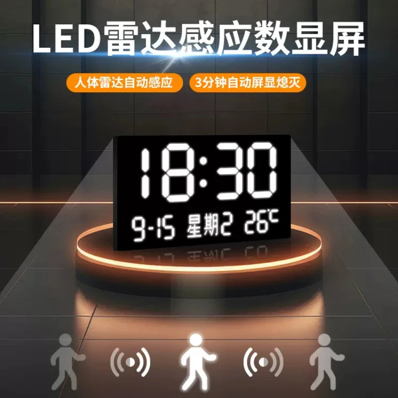 Modern Light Luxury Porch Digital Electronic Wall Clock Living Room Corridor Decoration Hanging Wall LED Plug-in Clock Painting Oasis Select