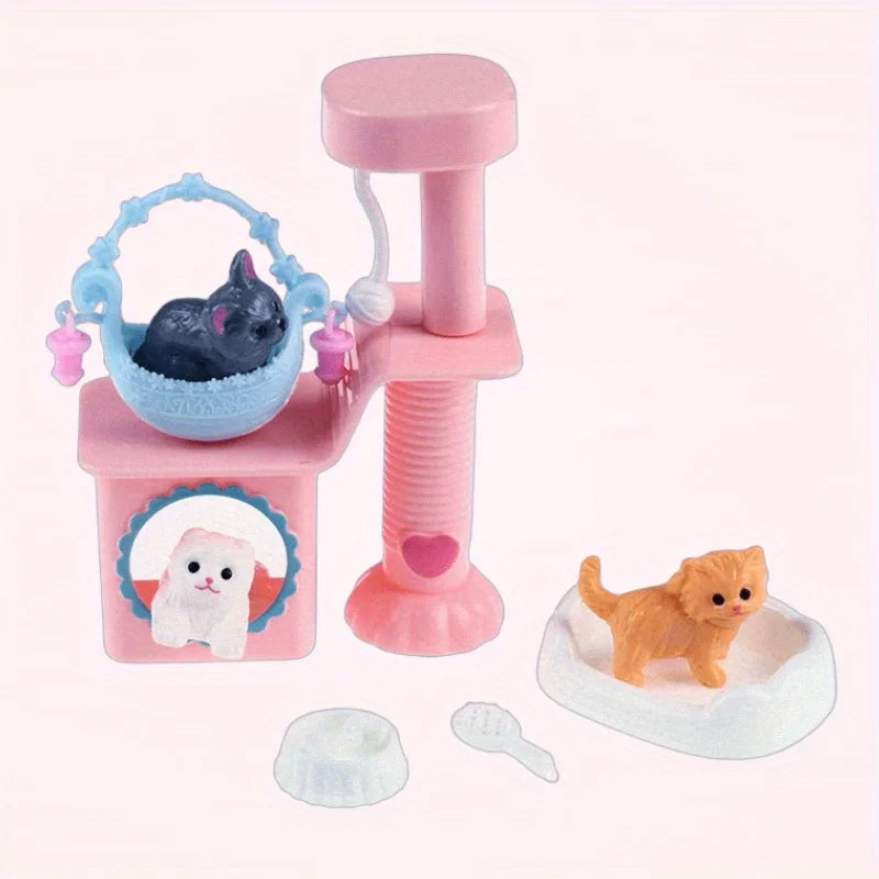 2 sets Dollhouse Item Kawaii Mini Dog Doll Accessories Puppy Cat Set Plastic Mini Items Toys for Children Funny Educational Toy Oasis Select