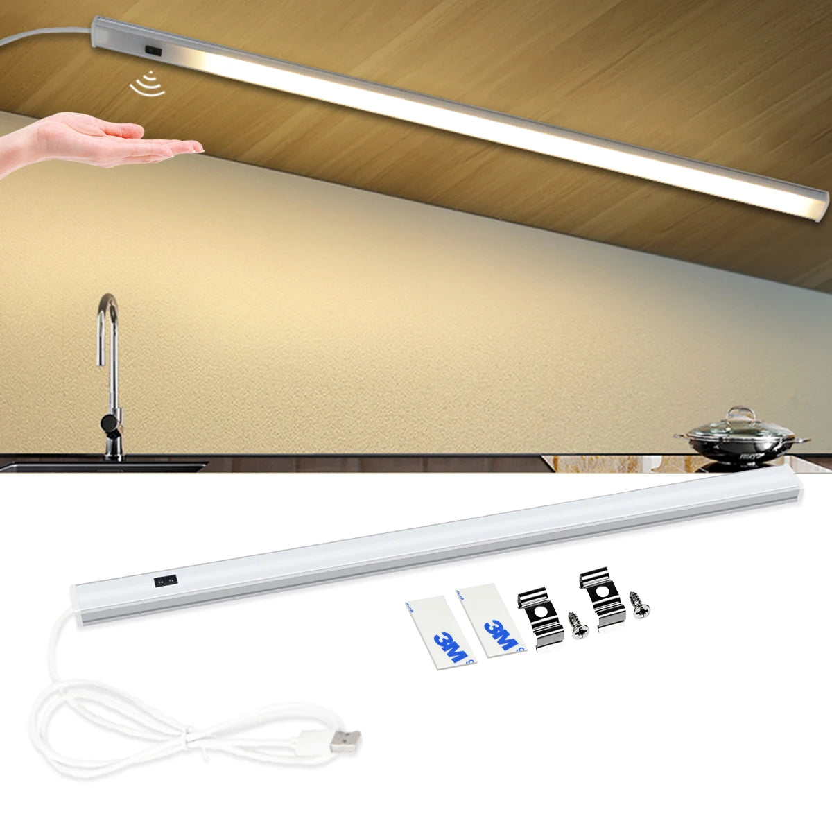 USB Powered LED Light Bar with Hand Scan Motion Sensor for Kitchen Bedroom Cabinet Night Lighting Aluminum Profile Lamp Oasis Select