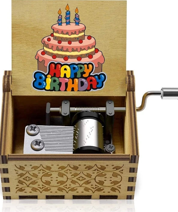 Happy Birthday, Music Hand cranked Music Box, Creative Ornament, Colorful Birthday Gift, Wooden Music Box Oasis Select 6