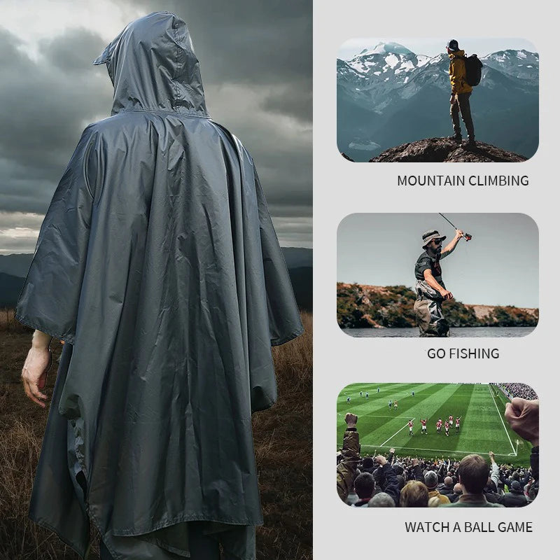 3 In 1 Outdoor Military Raincoat Hooded Sleeve Waterproof Rain Poncho Motorcycle Rain Cover Camping Hiking Travel Rainwear Tent Oasis Select