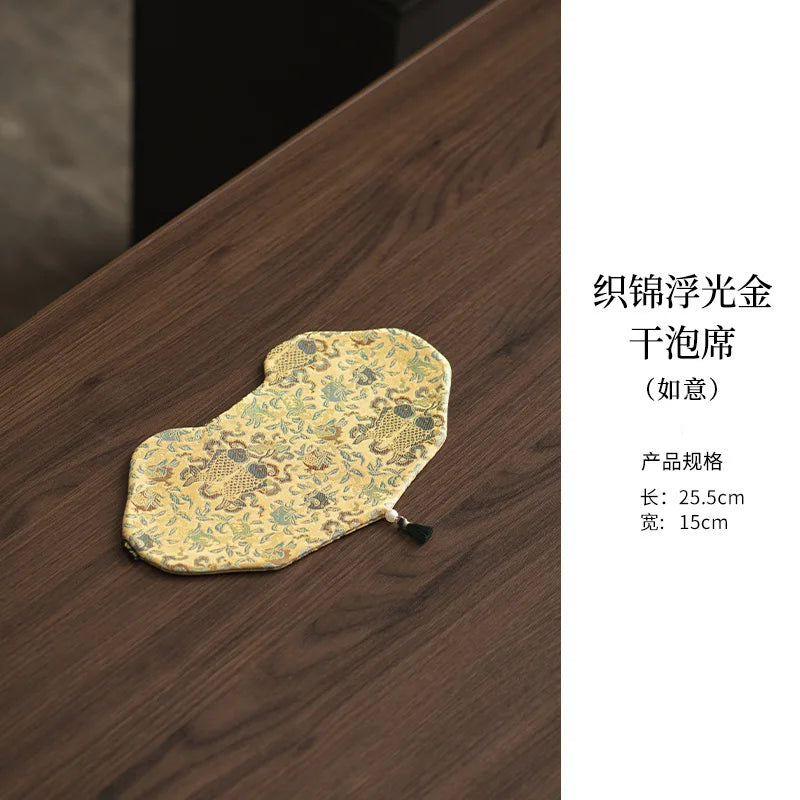 Chinese Zen-style Satin Tea Mat, High-end Women's Tea Table Mat, Double-sided Floral Dry Tea Mat, Teapot Mat, Table Runner Oasis Select Dry Tea Mat Ruyi New model