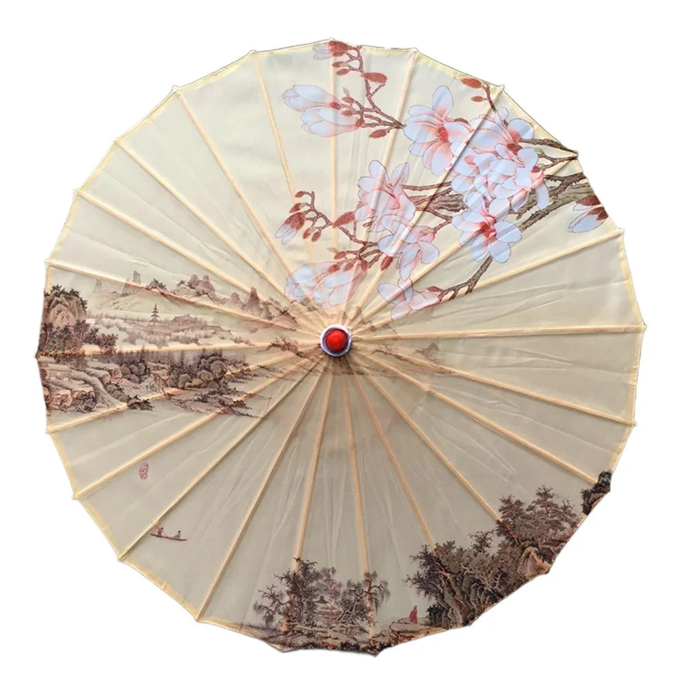 Handmade Silk Cloth Women Umbrella Waterproof Rain Proof Chinese Oil Paper Umbrella Decorative Ancient Dance Umbrella Oasis Select Style 39