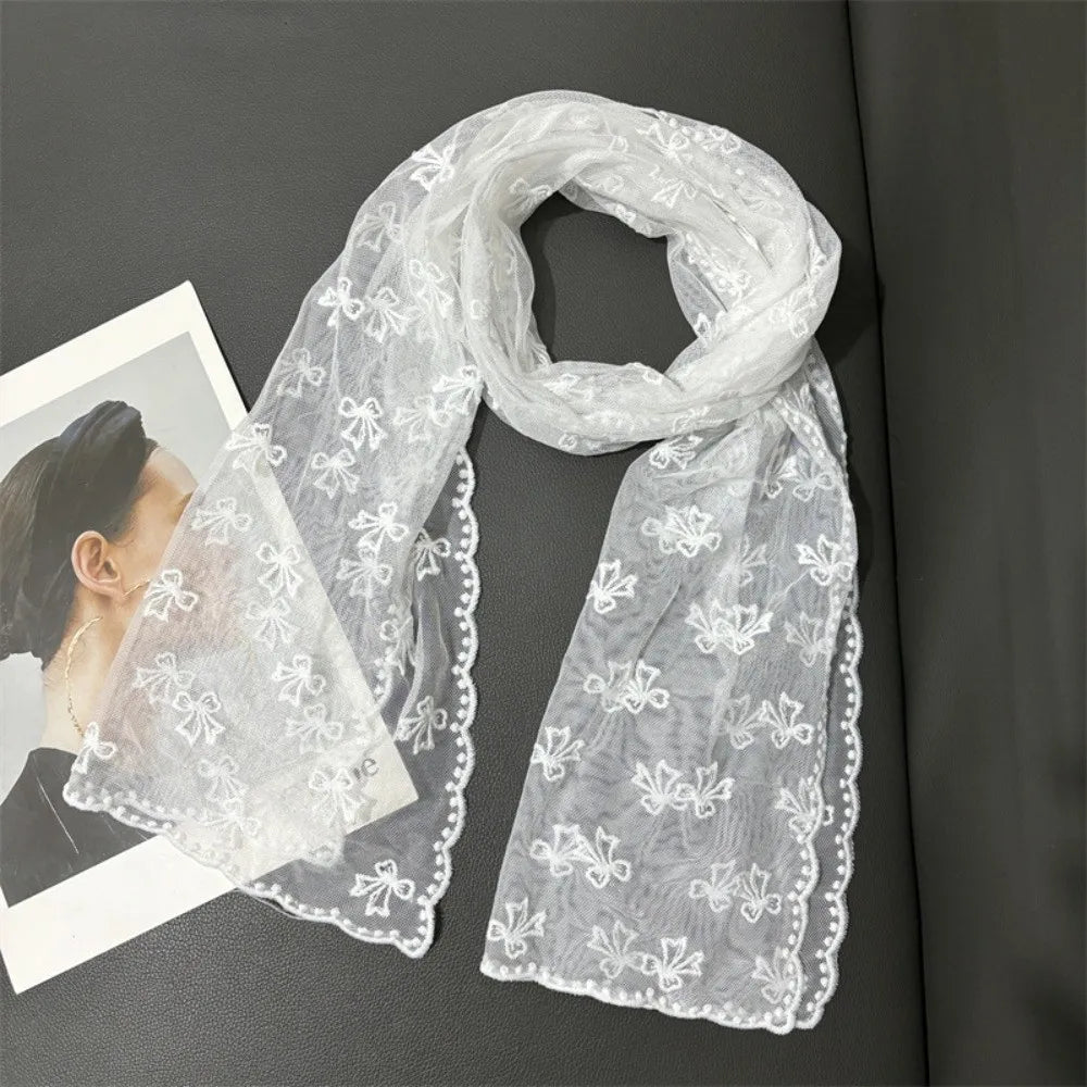 Retro Embroidered Flower Lace Scarf Breathable Mesh Long Sunscreen Shawl Lightweight Female Headscarf Spring Oasis Select Style 6