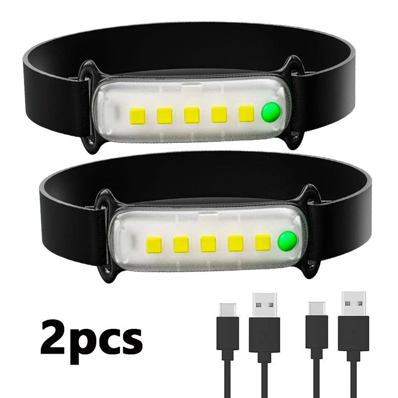 COB LED Headlamp Waterproof Mini LED Flashlight Fishing Head Lamp LED Flashlight Camping Hiking Lamp Working Camping Head Light Oasis Select 2PCS