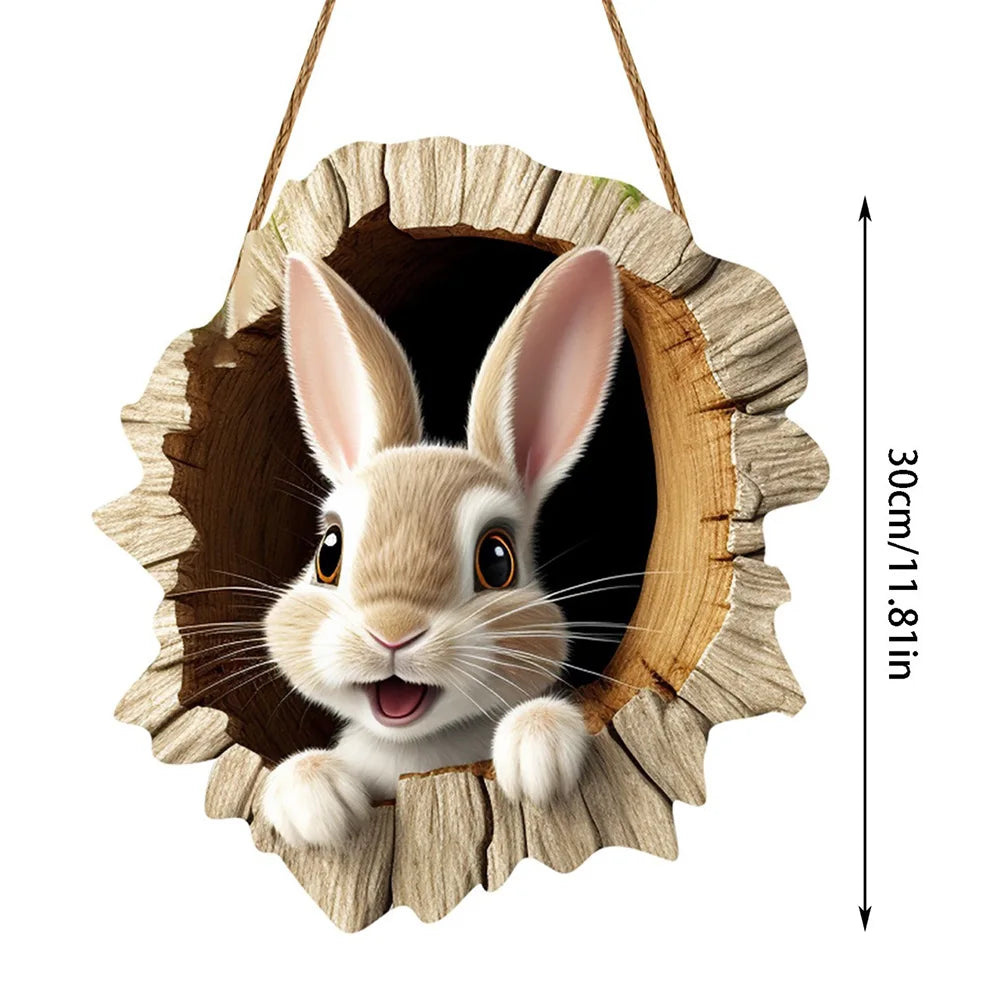 Rustic Wooden Easter Bunny Door Sign – Welcome Plaque Hanging Holiday Door Decor Oasis Select