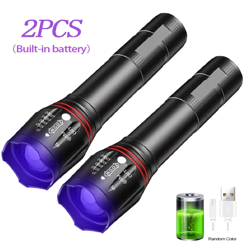 395nm LED UV Flashlight Rechargeable Zoomable Torch Light for Pet Urine Stain Detector Tools Lantern Money Fluorescer Detector Oasis Select 395nm 2pc
