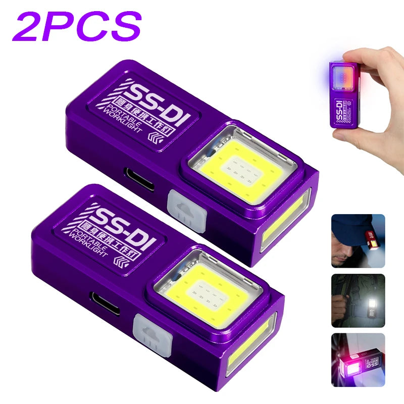 2-Pack Mini EDC Keychain Flashlight USB-C Rechargeable Magnetic