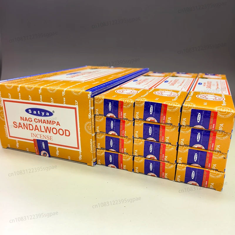 12Boxes Satya Origin100% 15g Hand-Rolled Incense Sticks, SANDAL WOOD，MONEY MATRIX，NAGCHAMPA Multiple Flavors for Yoga Meditation Oasis Select SANDAL WOOD 12 small boxex