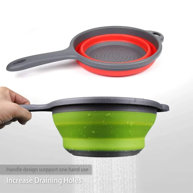 LMETJMA Silicone Collapsible Colander with Handle Kitchen Folding Strainer Colander for Draining Pasta Vegetable Fruit JT111 Oasis Select