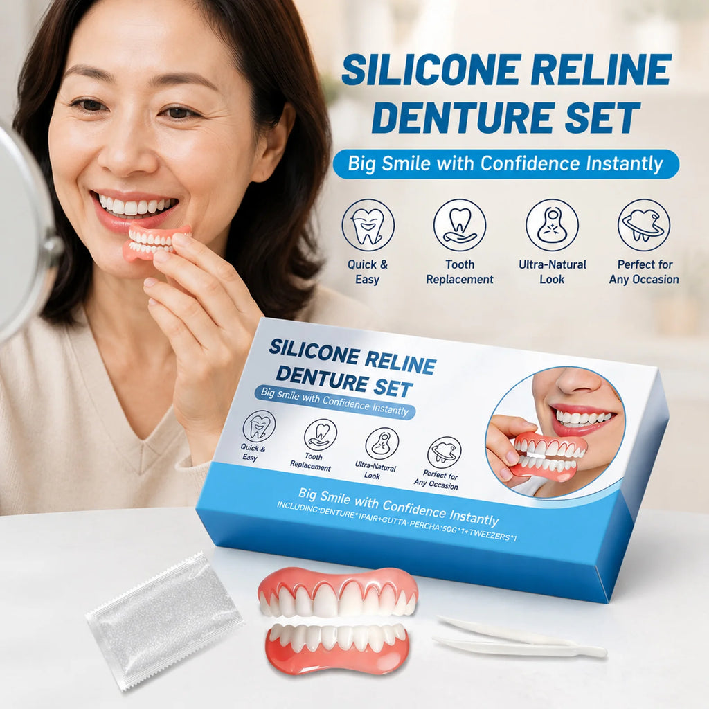 Silicone Reline Denture Set Instant Smile Veneers Upper Lower Fake Teeth Tweezers DIY Temporary Tooth Replacement Set Oasis Select