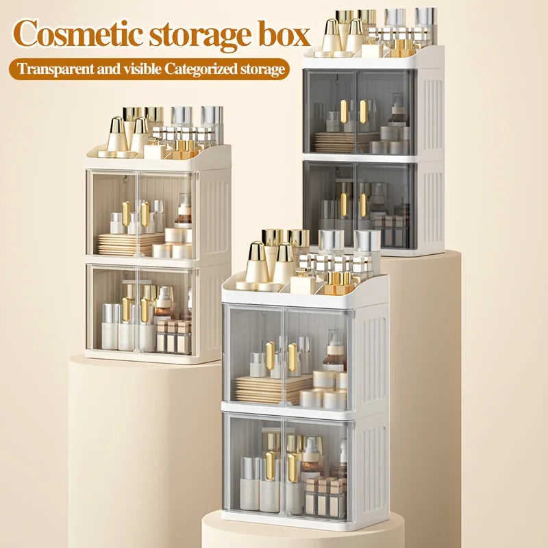 1pc Cosmetic Storage Box, Transparent Door Display Cabinet with Lipstick Holder, Magnetic Closure Design. Oasis Select