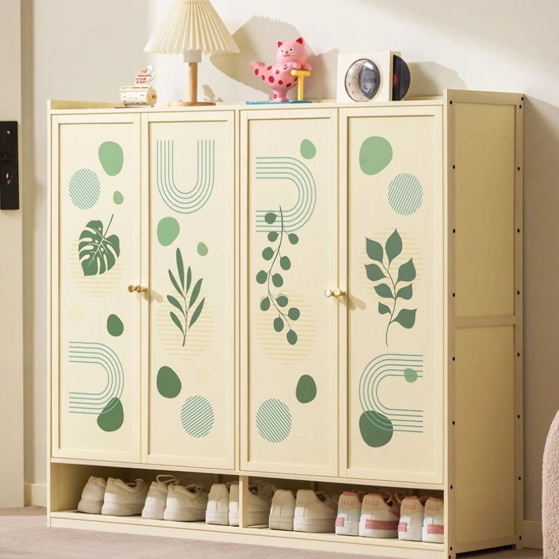 Cream style shoe cabinet Solid wood household door wabi-sabi style foyer cabinet Modern simple large-capacity balcony locker Oasis Select