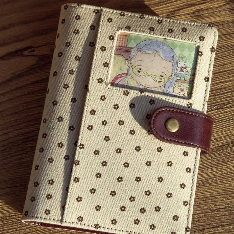Retro Polka Dot Canvas Notebook Cute Snap Closure Cartoon Photo Insert for Valentine's Day Gift to Girlfriend Oasis Select D
