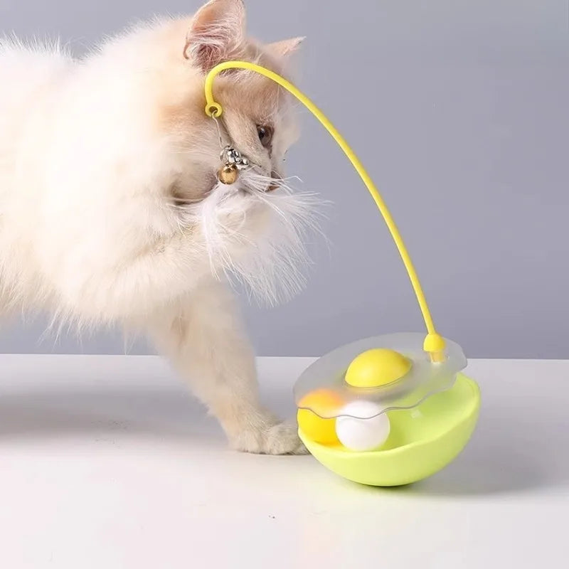 Multifunctional Rotating Turntable Cat Tumbler Toy Built-in Catnip Ball & Teaser Wand for Indoor Kitten Entertainment Oasis Select