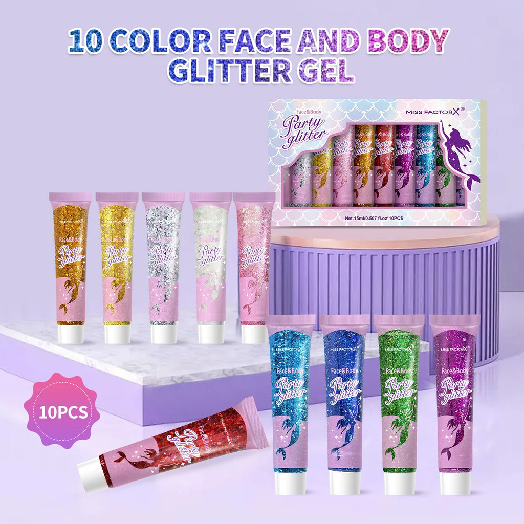 10 piece body glitter gel, carnival face glitter cosmetics suitable for women, shiny thick hair glitter, carnival accessories fo Oasis Select