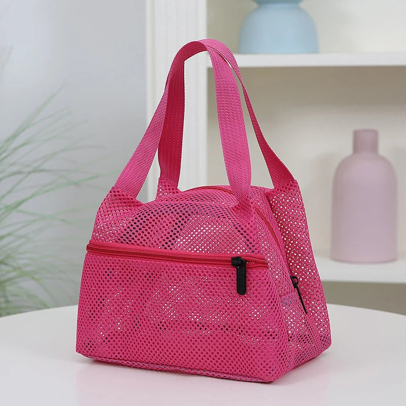 Large Mesh Bag Quick Dry Tote Handbag Lightweight Storage Bag for Family Beach Trip Pool Essentials Organizer Oasis Select Rose red