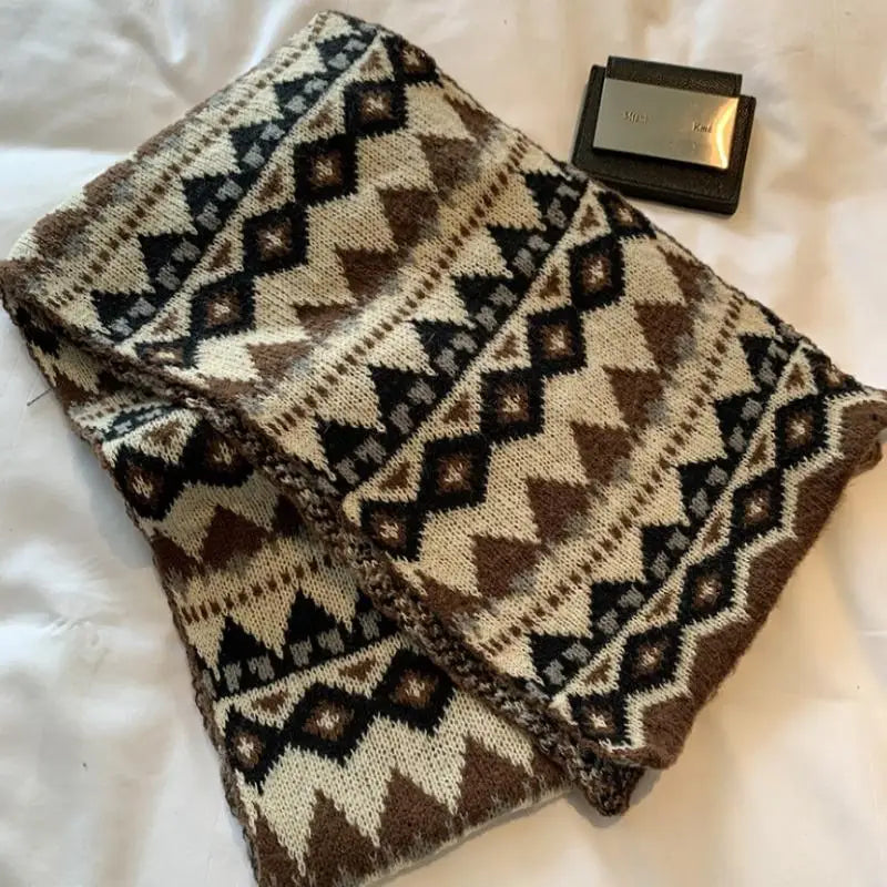 Women's Retro Jacquard Knit Winter Scarf – Thick & Warm
