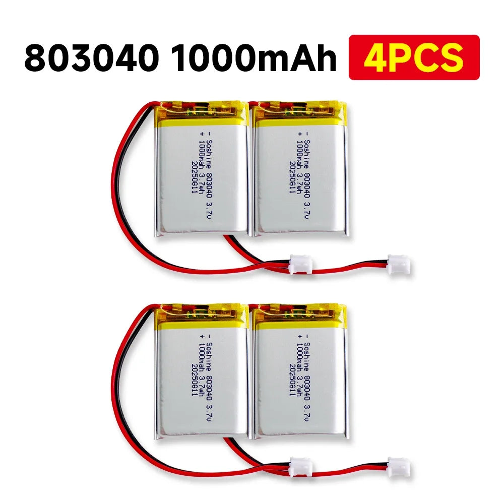 3.7V 803040 1000mAh LIPO Batteries 803040 Lithium Li-Ion Polymer Battery for Remote Control iPod Bluetooth Speaker GPS Oasis Select 803040 battery 4pc