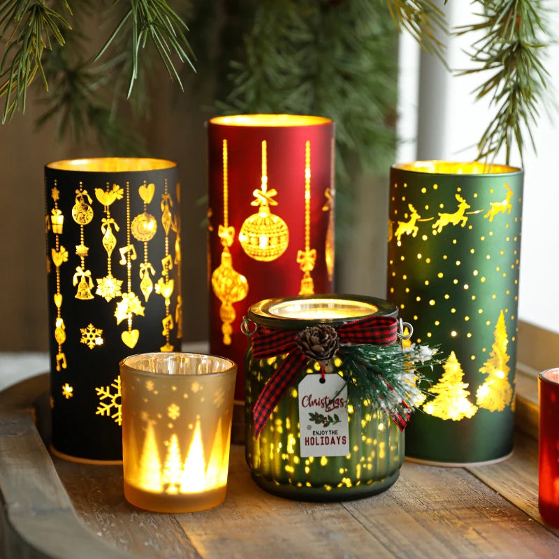 Christmas Decorative Trinkets Candle Cups Christmas Tree Glass Jars Hand-held Candlestick Ornaments Scene Arrangements Oasis Select