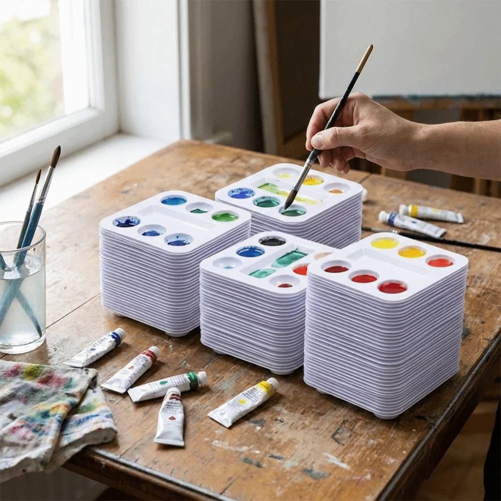 30Pcs Square Watercolor Palette Disposable Stackable Ink Tray Hard Multifunctional Tattoo Pigment Holder Art Painting Oasis Select