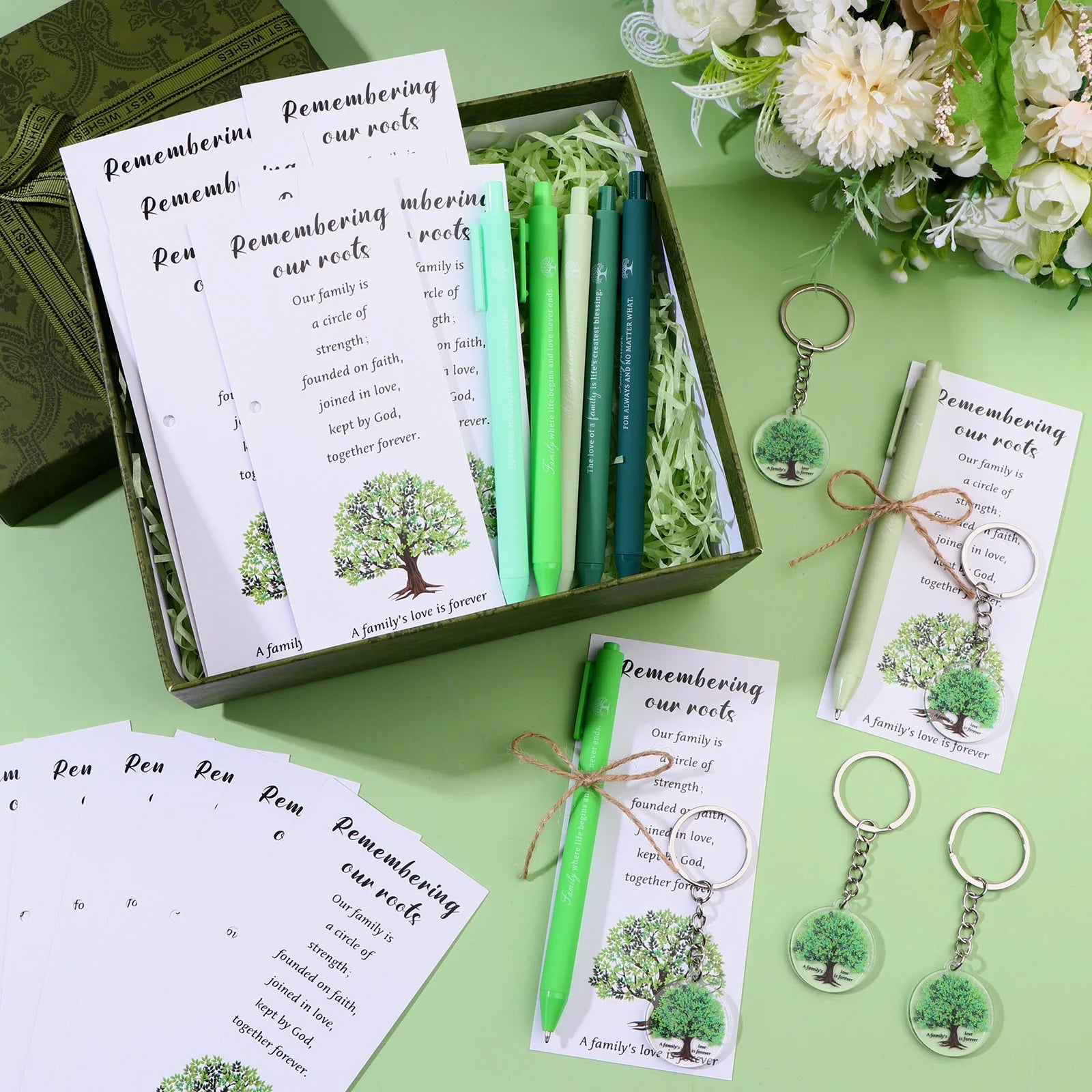50 Sets Family Reunion Gifts Ballpoint Pens with Family's Love Keychain Remembering Our Roots Bookmarks Rope for Families Oasis Select