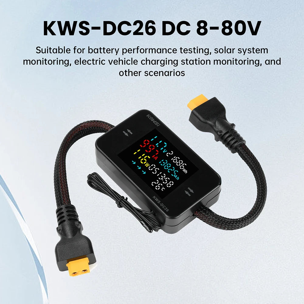 KWS-DC26 Battery Charger Tester DC8-80V 20A/25A/35A/50A Ammeter LCD Bidirectional Measurement Battery Level Detector Power Meter Oasis Select