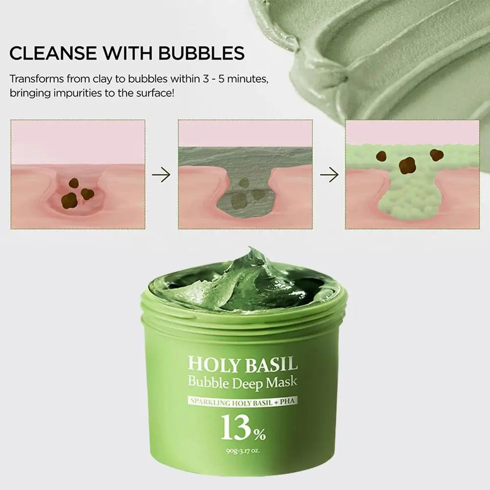 Holy Basil Bubble Clay Mask 90g – Blackhead & Pore Cleanser Bubble Clay Mask Oasis Select