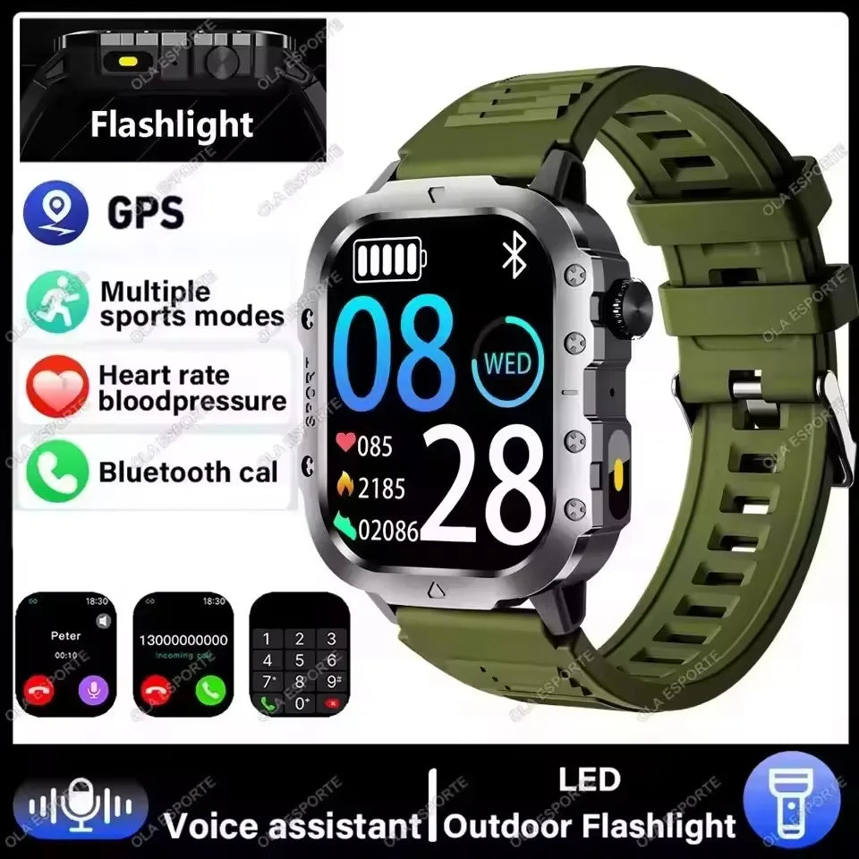 2026 New Rugged Military GPS Smart Watch Men Bluetooth Call Health Monitoring Sports 5ATM Waterproof Smartwatches Man Pk HW12 Oasis Select NEW-Green