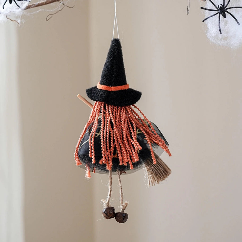 Creative Scary Halloween Apron Witch Doll Funny Cute Broom Witch Decoration Handicraft Halloween Witch Pendant Cosplay Party Oasis Select