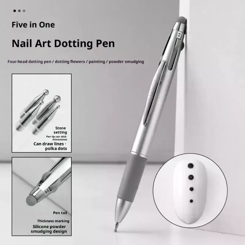 4-IN-1 Nail Dotting Pen Nail Art Dotting Tools in Ballpoint Pen Design Nail Art Tip Dot Paint Manicure Kit Oasis Select