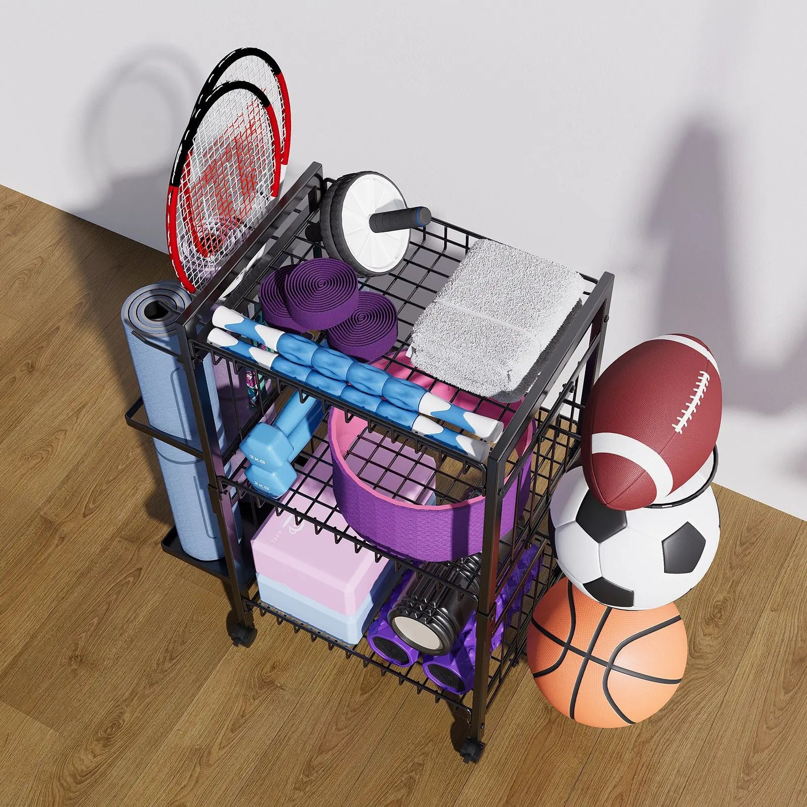 Household multi-layer basketball rack removable fitness equipment yoga mat storage basket dumbbell foam shaft storage rack Oasis Select