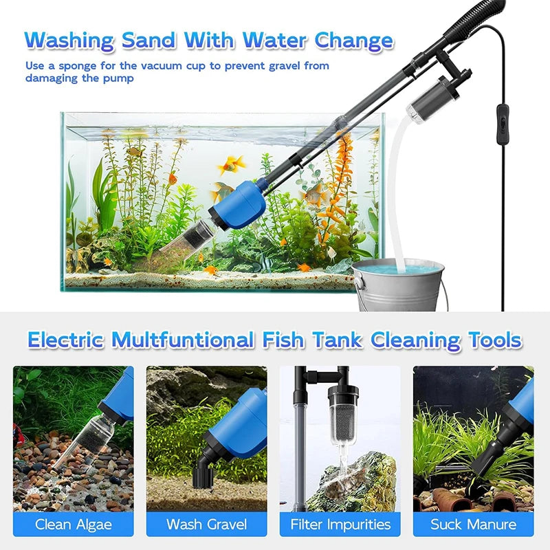 32W 6 in 1 Electric Aquarium Vacuum Cleaner, Multi-functional Automated Fish Tank Gravel Cleaner Oasis Select