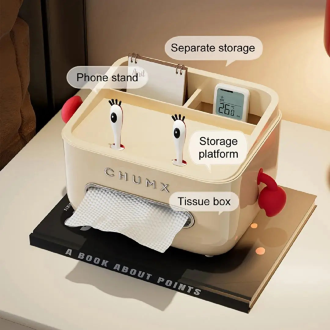 Tissue box, cartoon design crab boss, cute tissue storage box, multi-functional storage box for the living room, bedroom Oasis Select