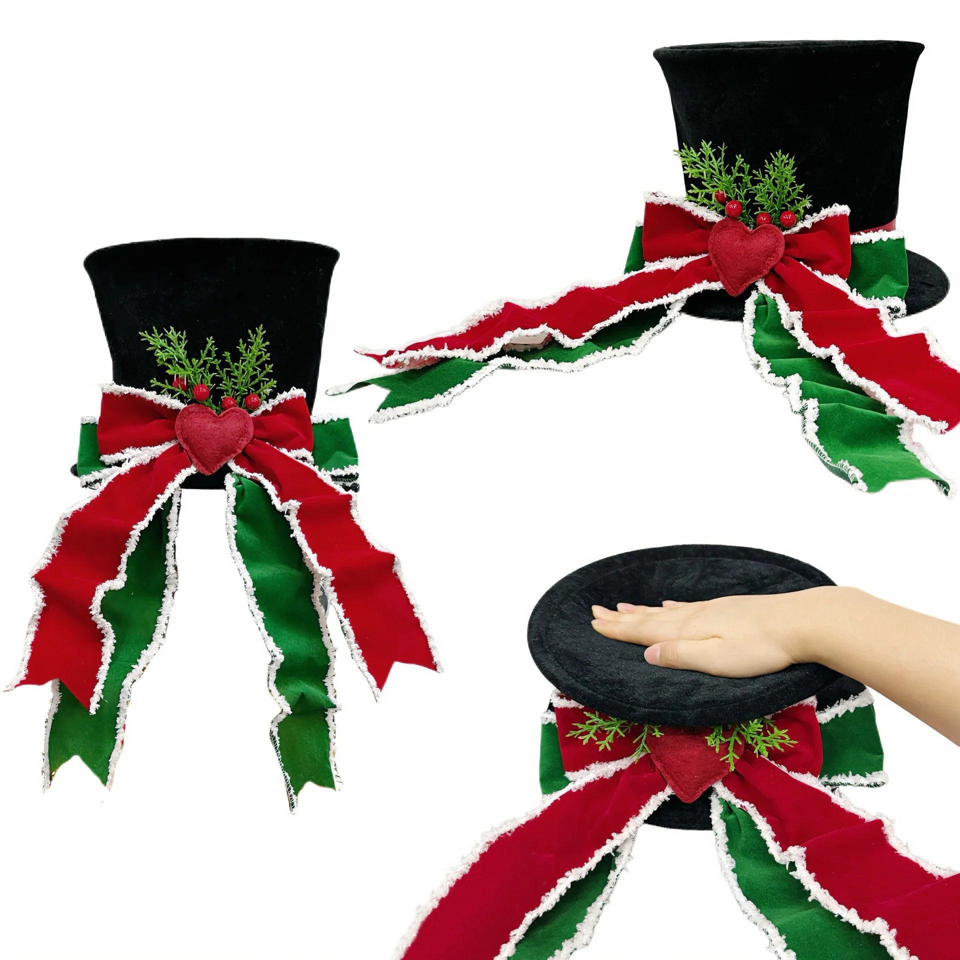 Christmas Tree Topper Hat Classic Heart Bow Hat Tree Topper Holiday Ornament for Home Decoration Oasis Select