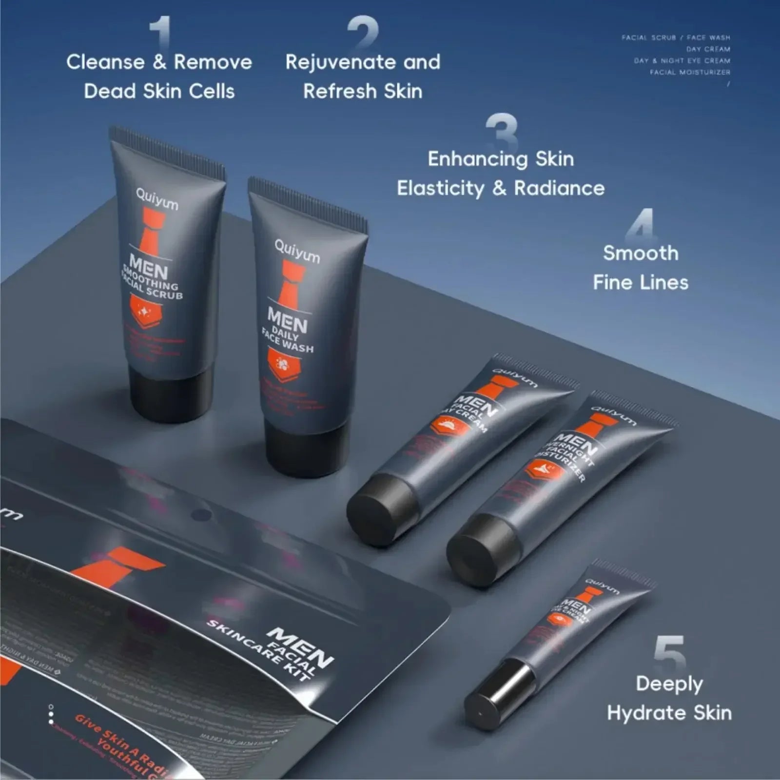 Professional Men Grooming Kit 5pcs Exfoliating Scrub Daily Moisturizer Day Night Cream Eye Treatment Set Healthy Skin Care Oasis Select