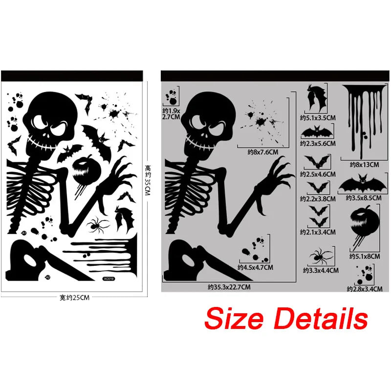 Halloween Window Sticker Giant Ghost Monster Witch Death Skeleton Bloody Poster Electrostatic Stickers for Helloween Party Decor Oasis Select Skeleton